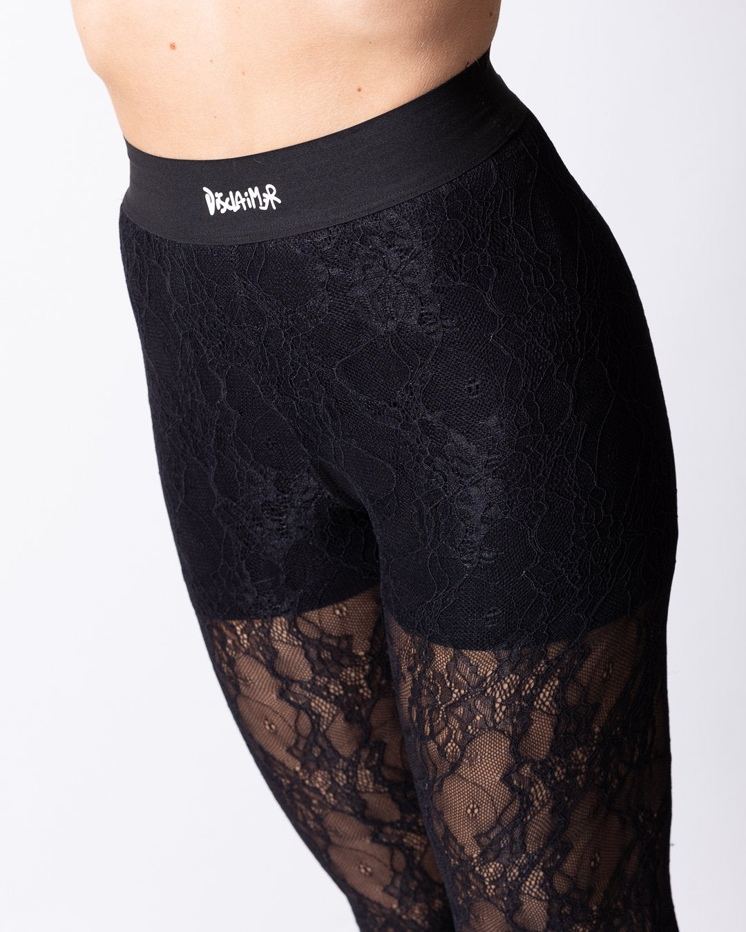 Leggings Disclaimer con logo in rilievo, culotte e pizzo