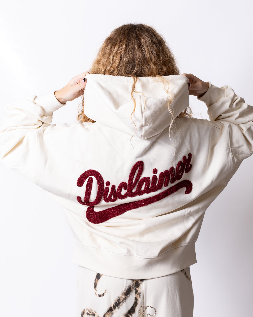 Felpa Disclaimer full zip con cappuccio e logo effetto spugna laminato