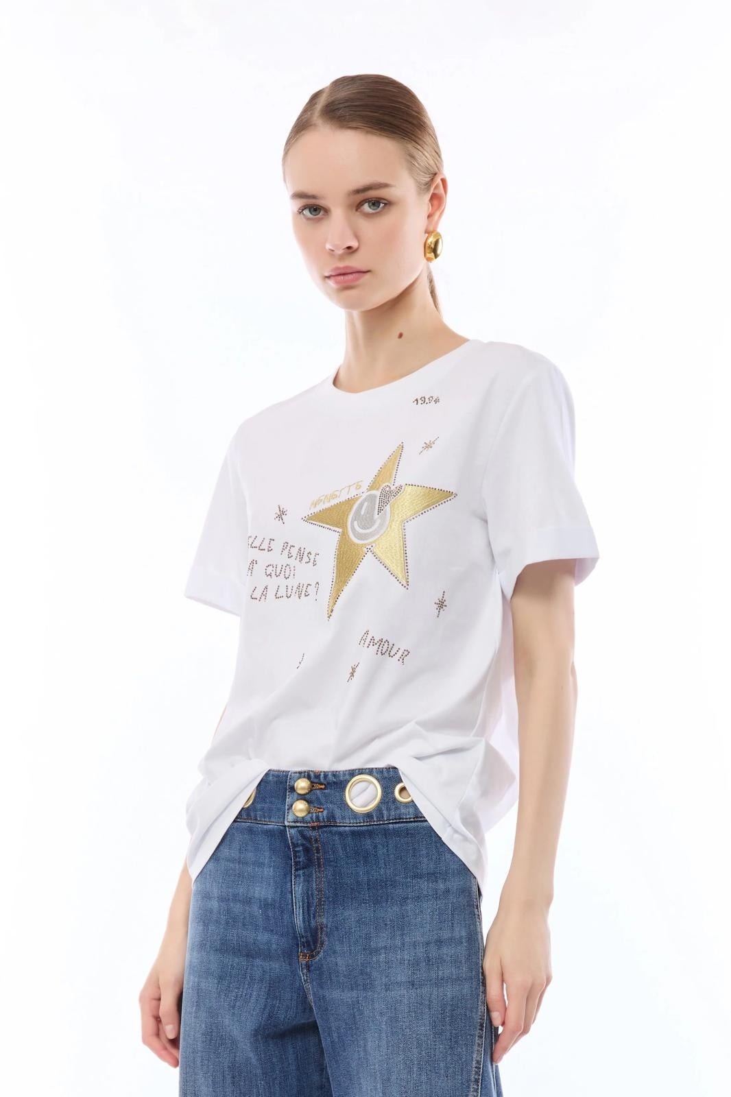 T-Shirt Nenette con ricamo e strass donna