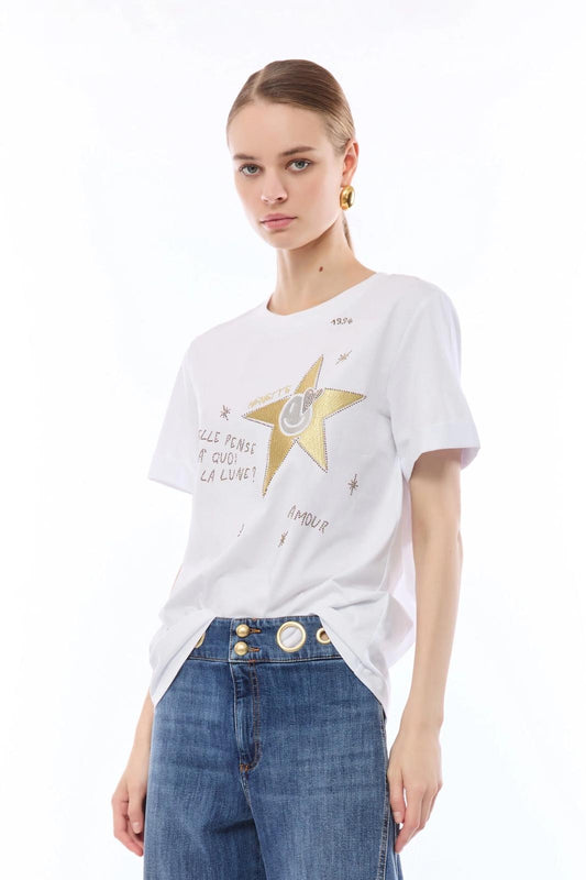 T-Shirt Nenette con ricamo e strass donna