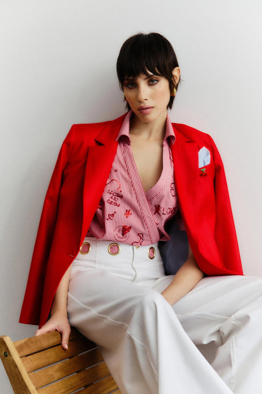 Giacca blazer Nenette monopetto con dettaglio a righe donna