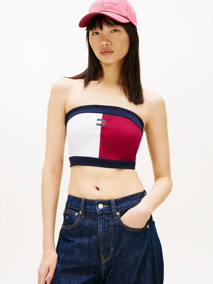 Top Tommy Jeans flag badge tube donna
