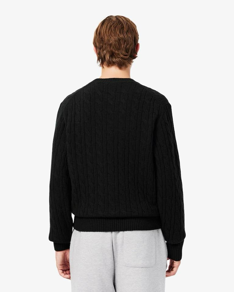 Maglia Lacoste treccia inglese in lana con logo ricamato