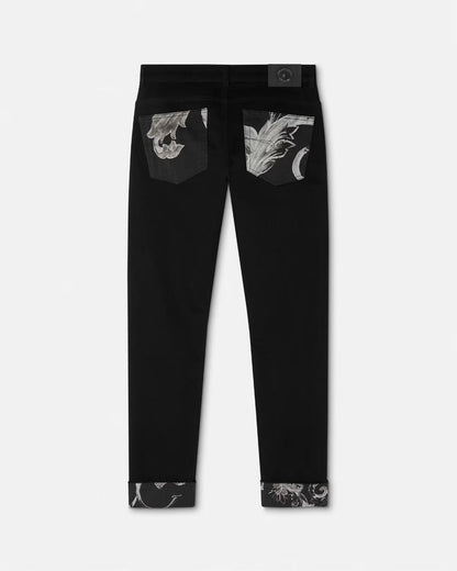 Pantalone Versace Jeans Couture narrow fit con piega e fantasia iconica uomo