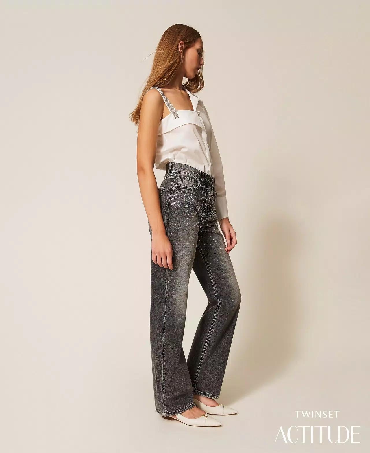 Jeans Twinset Actitude straight con strass donna