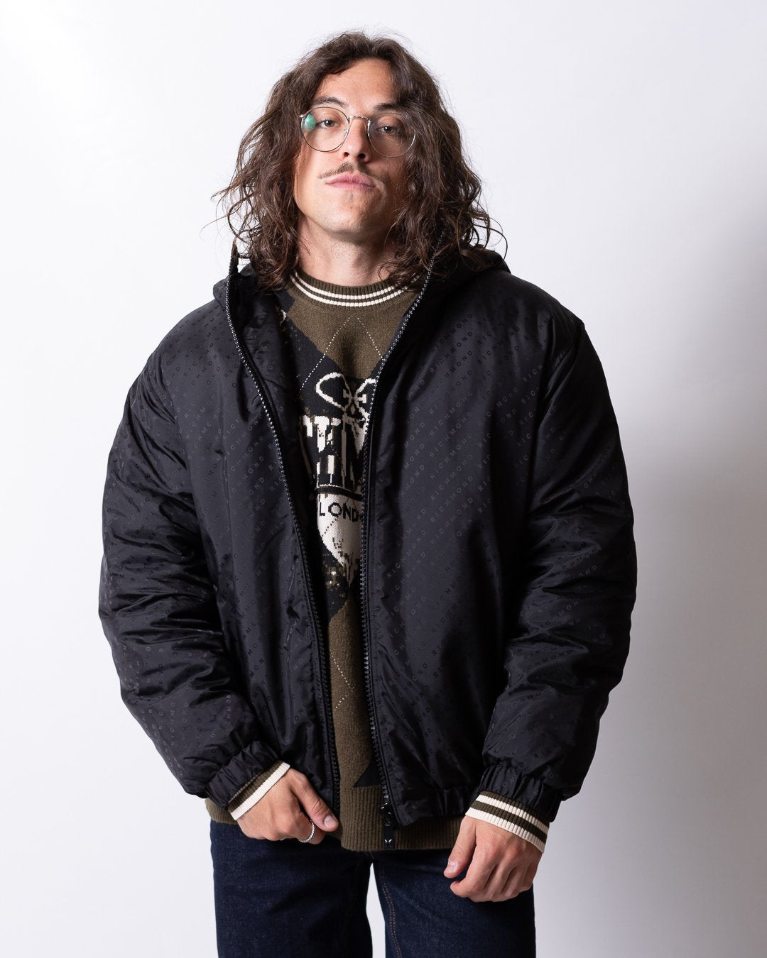 Giubbotto Richmond X in nylon con logo all-over uomo
