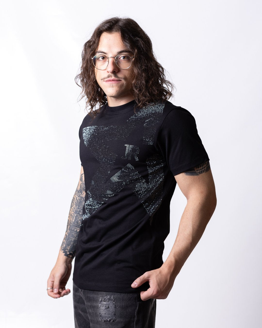 T-shirt John Richmond con logo "JR" e stella di brillantini