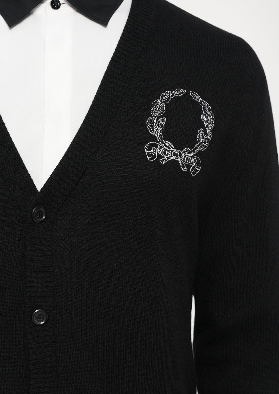 Cardigan Moschino "Laurel Crown" in misto lana uomo