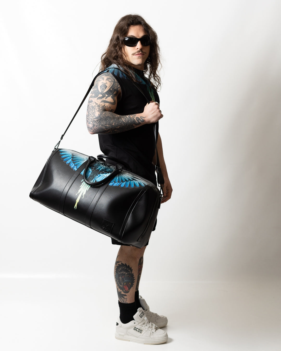 Borsone Marcelo Burlon in ecopelle "Icon Wings Royal" logato