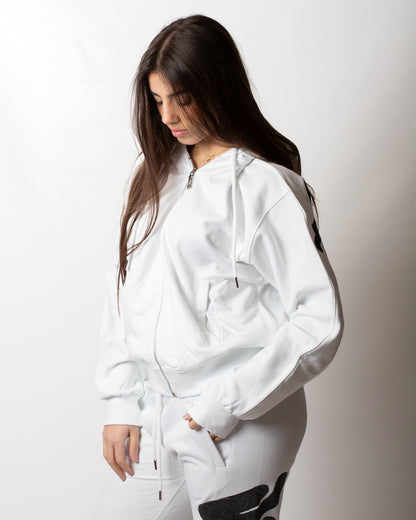 Felpa Disclaimer fullzip con cappuccio e logo glitter donna