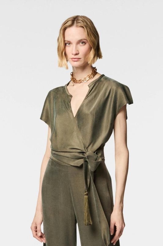 Blusa Nenette in tencel con pom pons donna