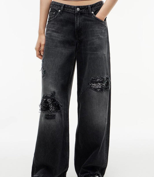 Jeans Tommy Jeans loose con bandiera strass e dettagli paillettes