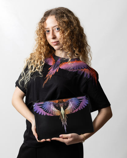 Pochette Marcelo Burlon in ecopelle "Icon Wings Orange" logato