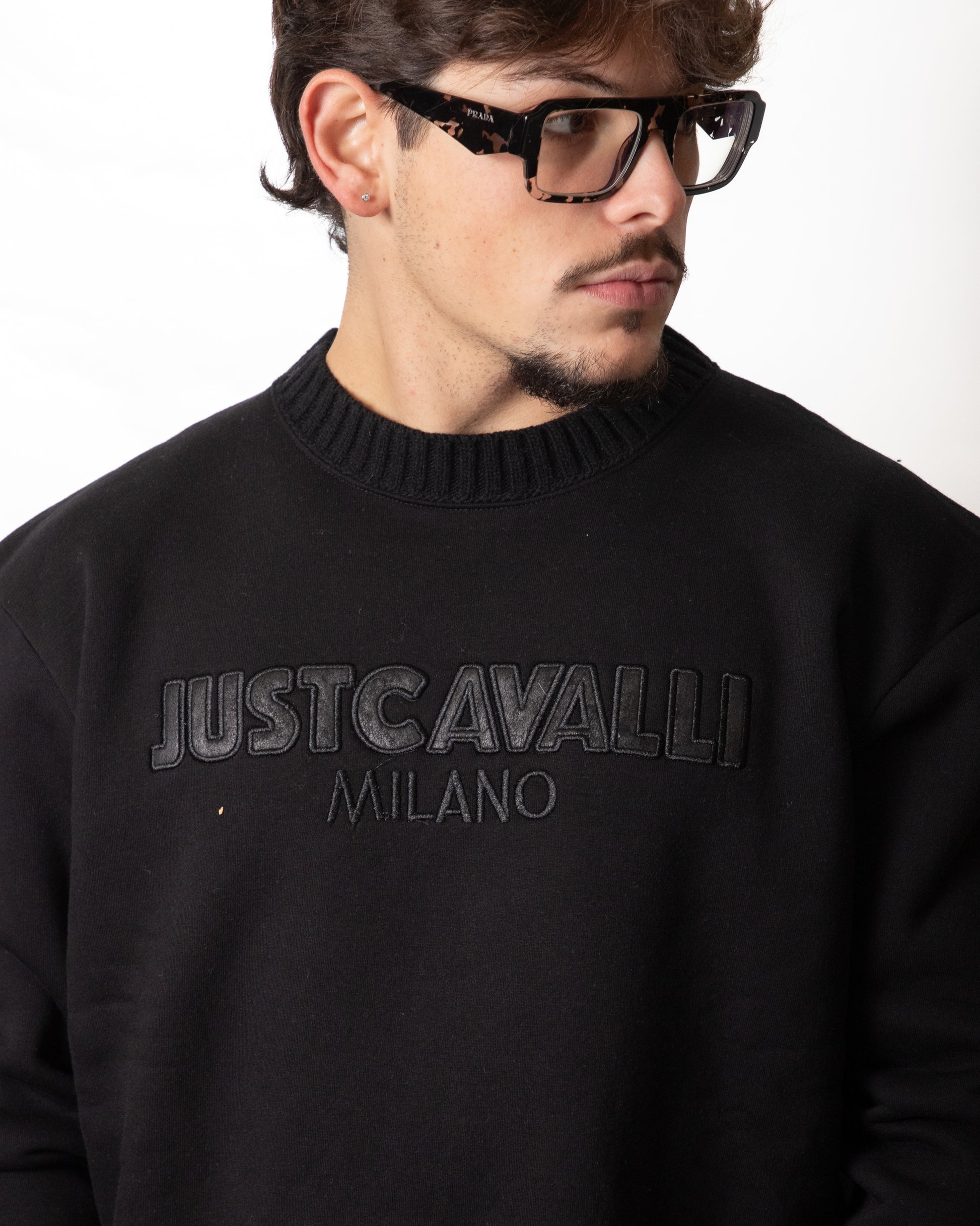 Maglia Just Cavalli girocollo con inserto in felpa uomo