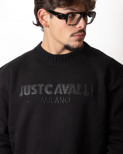 Maglia Just Cavalli girocollo con inserto in felpa uomo