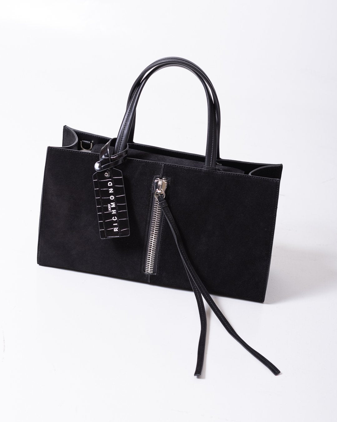 Borsa John Richmond in pelle di vitello scamosciata con dettaglio zip