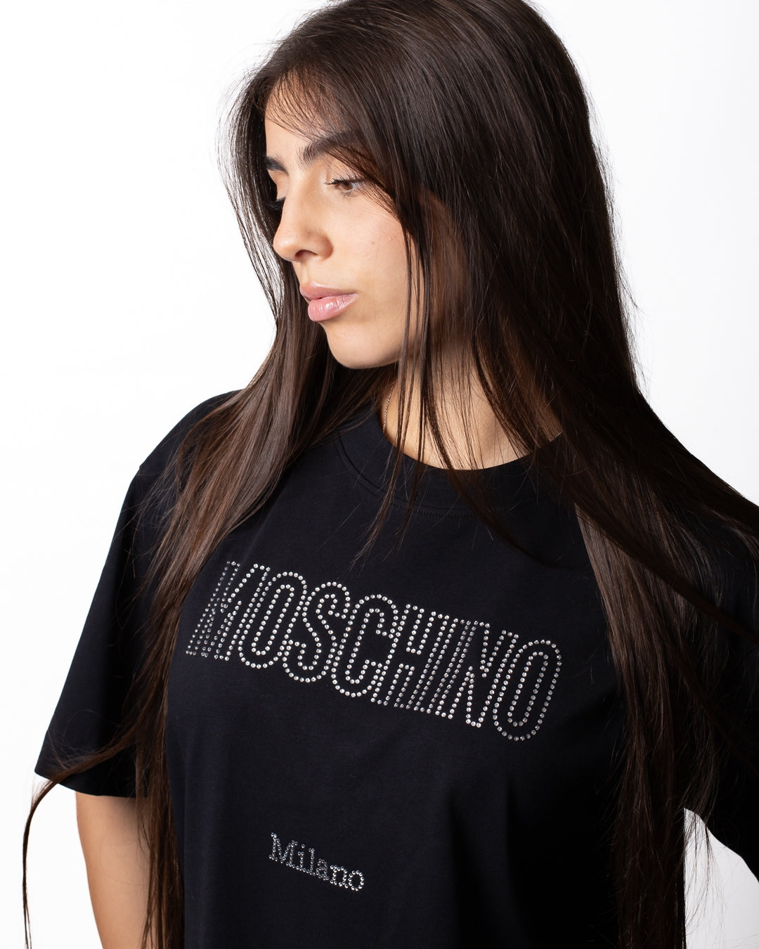 T-Shirt Moschino con logo strass