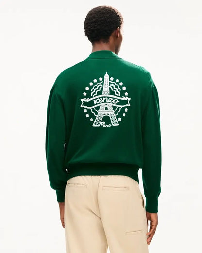 Cardigan Kenzo Paris in lana full zip con maxi ricamo sul retro