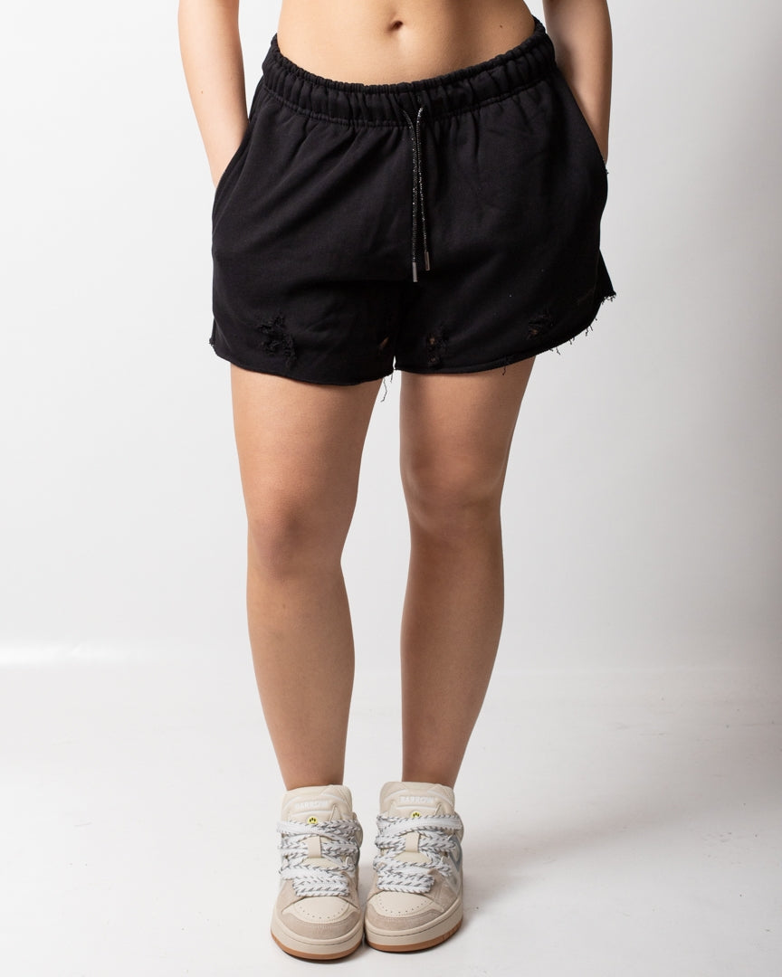 Short Disclaimer in felpa con strass e tagli donna