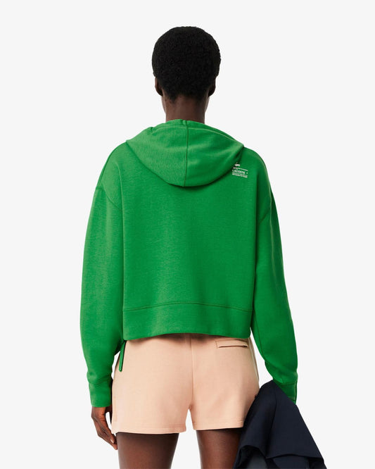 Felpa Lacoste cropped con cappuccio e logo in silicone donna