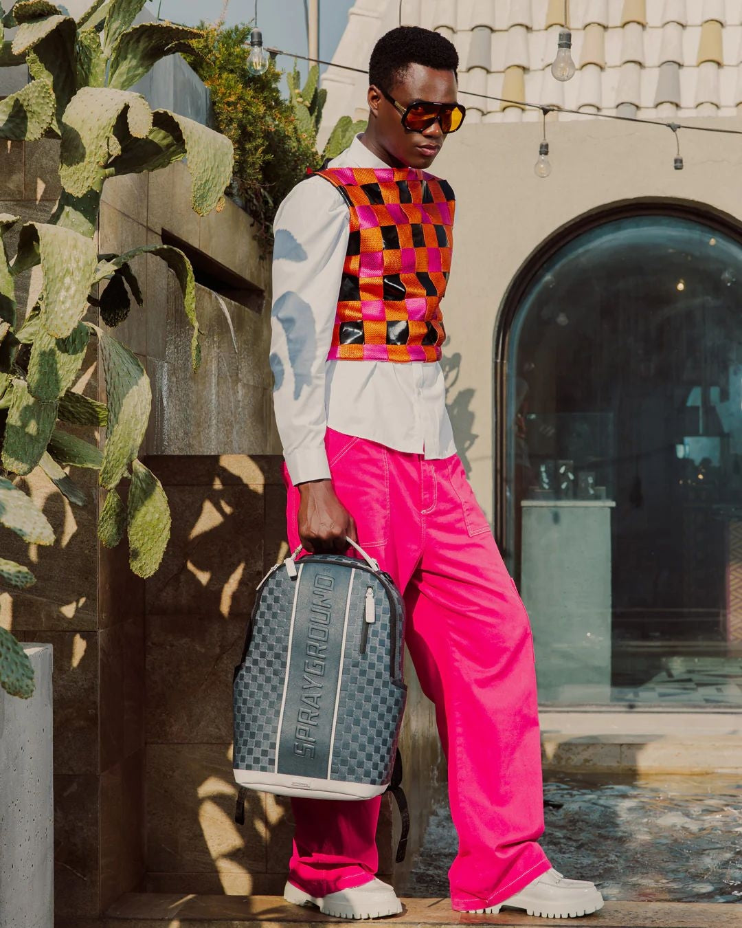 Zaino Sprayground bianco "Upscale check backpack" 