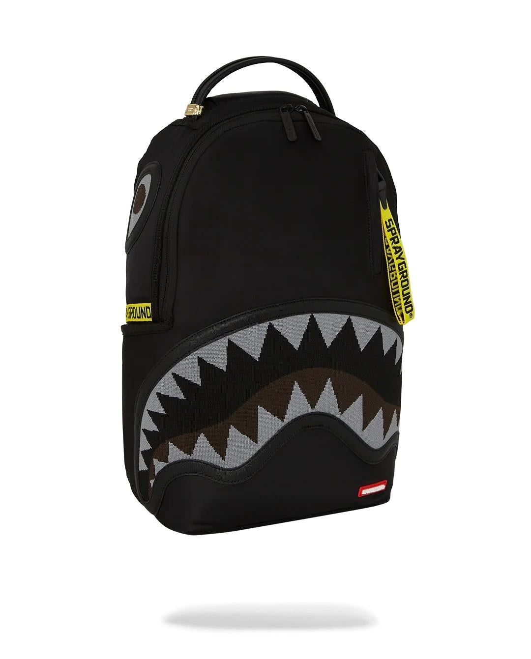 Zaino Sprayground nero Shark central yellow tape dlx satin backpack