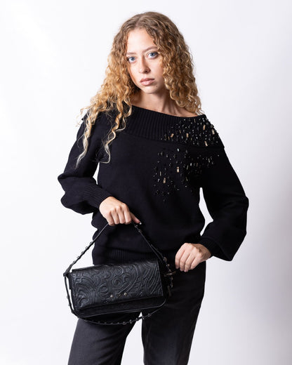 Borsa John Richmond texture in rilievo con borchie e logo