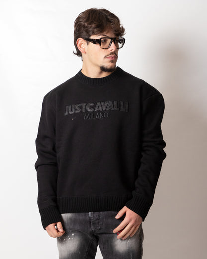 Maglia Just Cavalli girocollo con inserto in felpa uomo