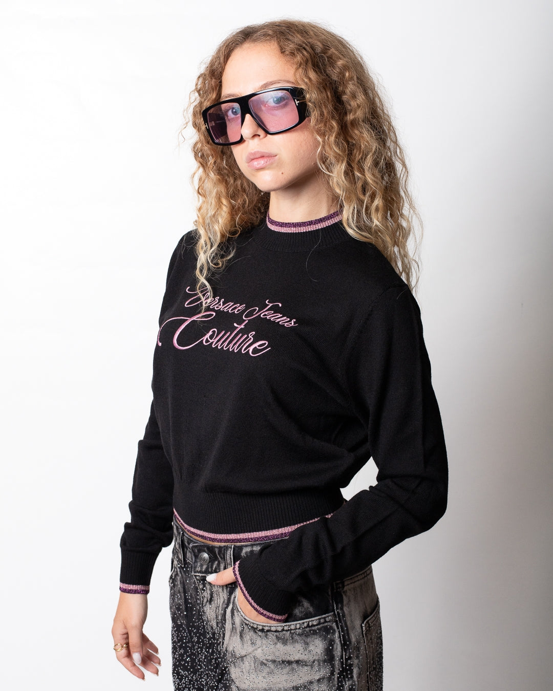 Maglia Versace Jeans Couture "Italics Logo" ricamato donna