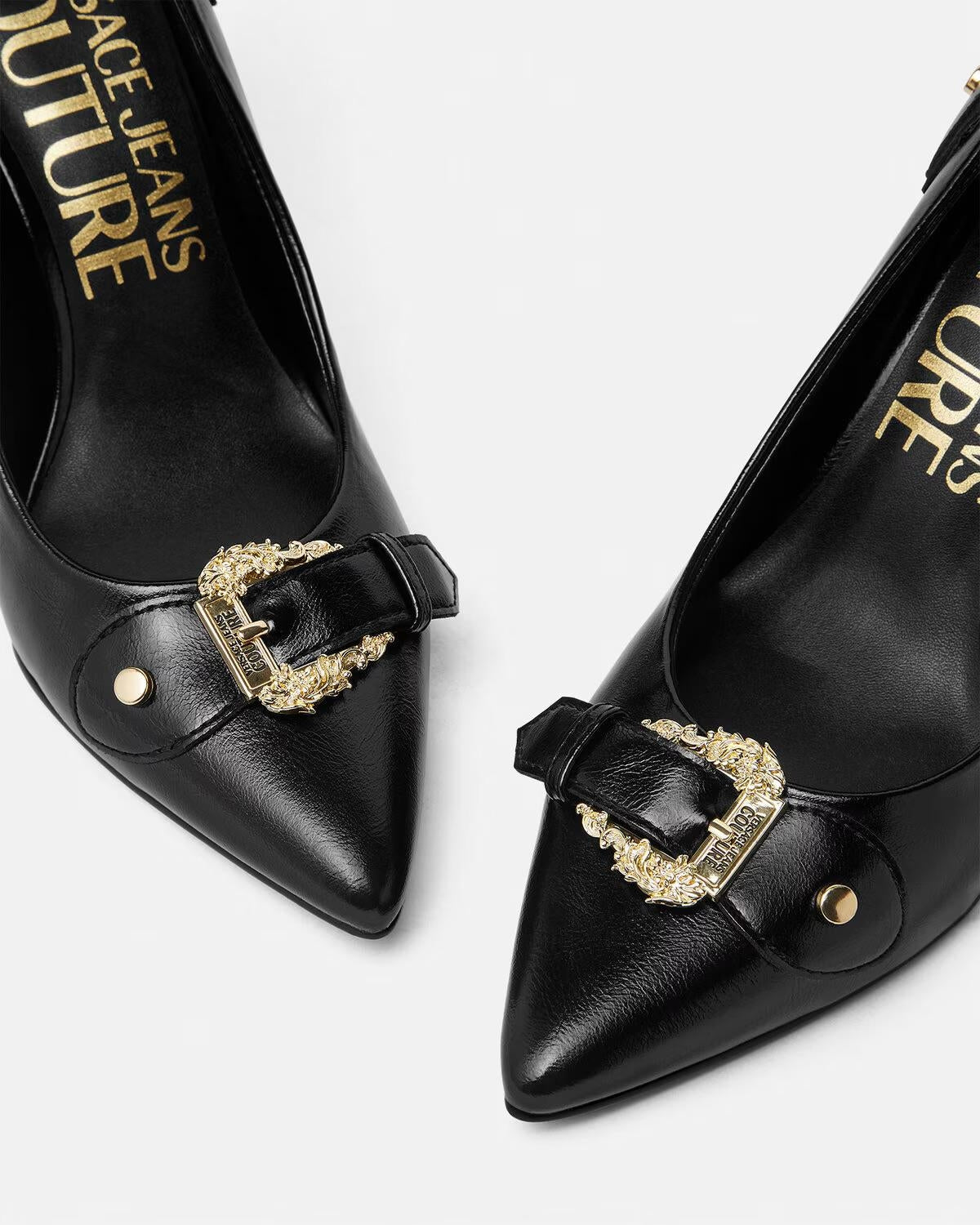 Tacchi Versace Jeans Couture in pelle con fibbie donna