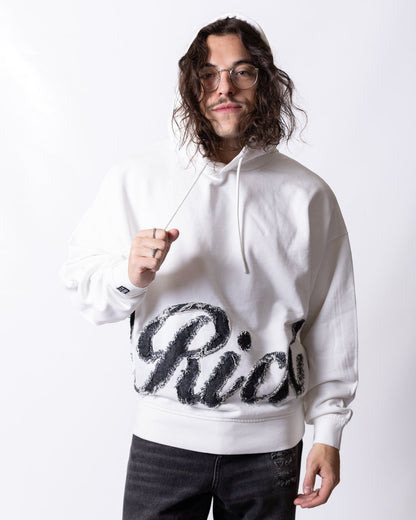 Felpa Richmond X con cappuccio e logo "Richmond" in denim effetto taglio vivo