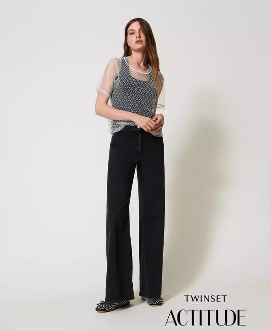 Jeans Twinset Actitude gamba larga con logo ricamato