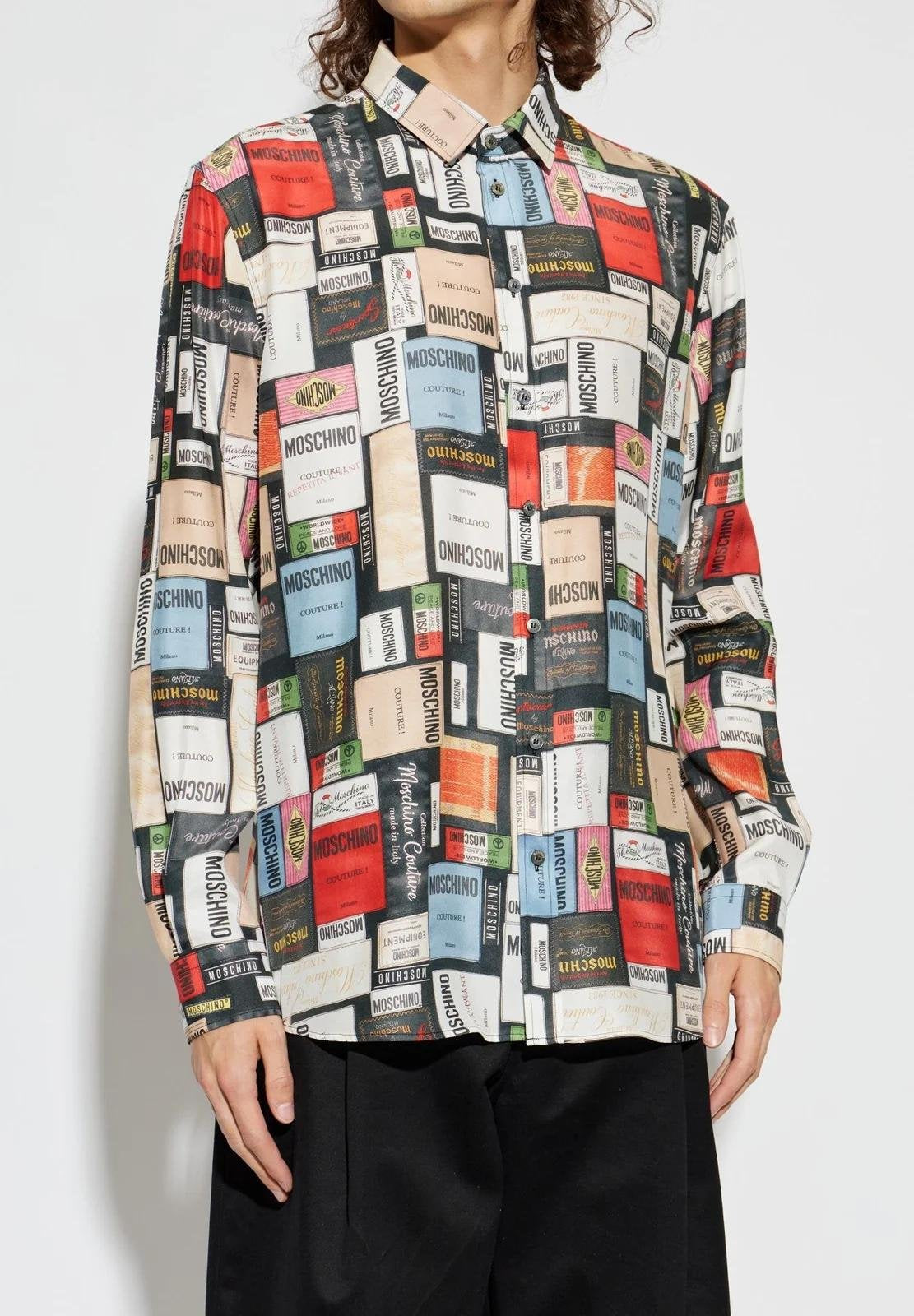 Camicia Moschino in seta "Labels Print" uomo
