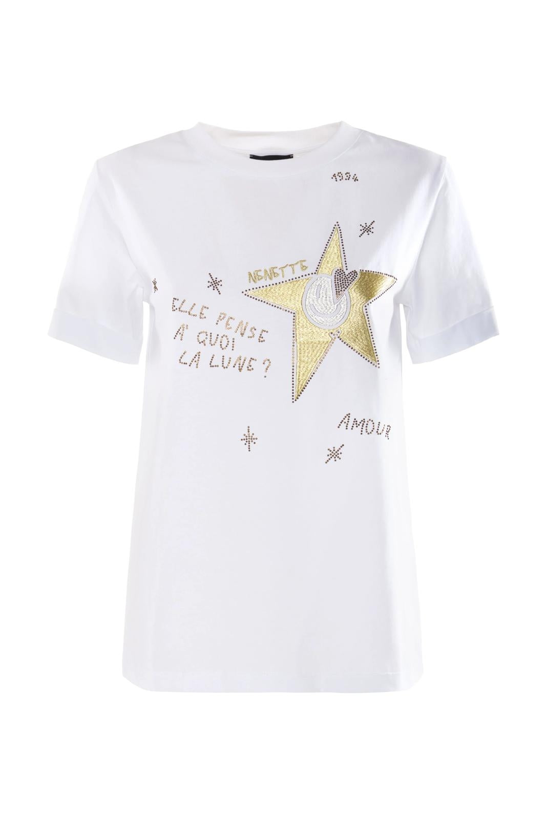 T-Shirt Nenette con ricamo e strass donna