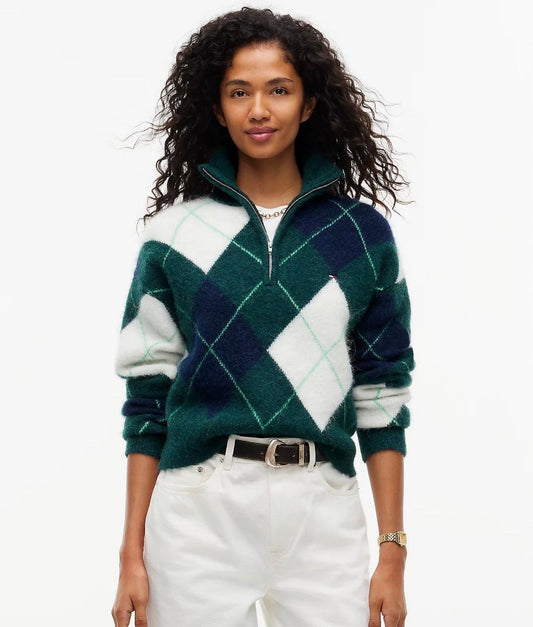 Maglia Tommy Jeans mezza zip con motivo argyle e logo ricamato