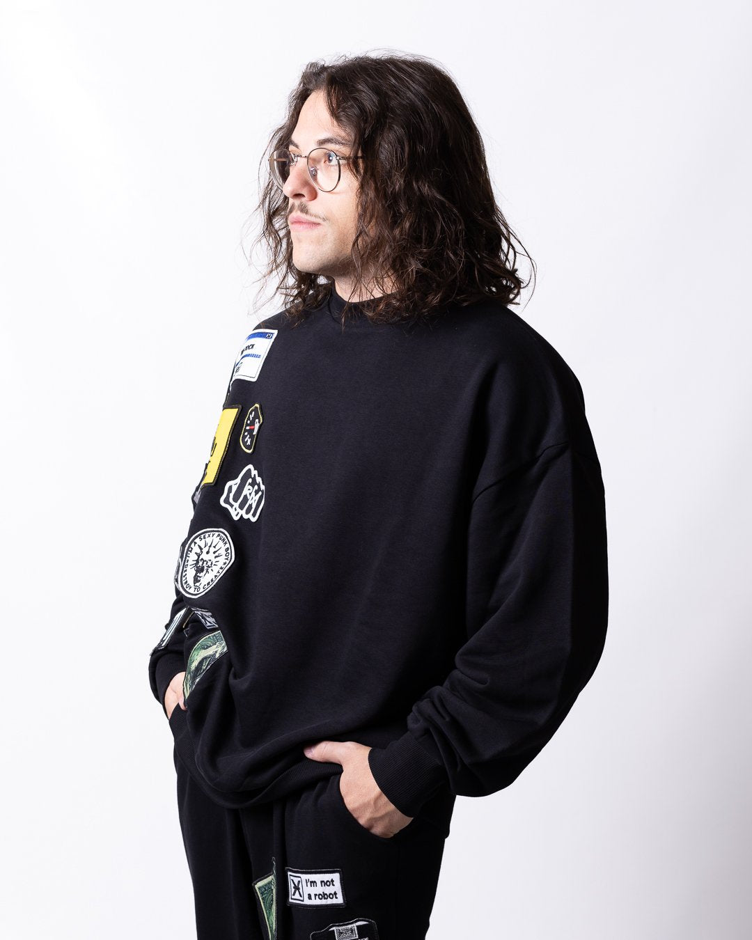 Felpa Richmond X girocollo con multi-patch
