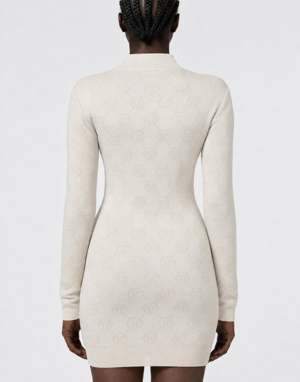Abito Philipp Plein "Merino Wool Turtle Neck Mini Dress Jacquard Monogram