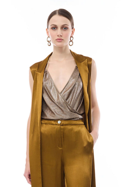 Top Nenette in lamè con catene donna