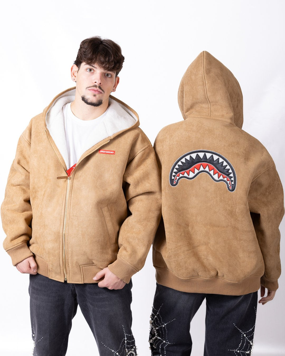 Ecomontone Sprayground con cappuccio, logo e patch logo in pelle e ricamo