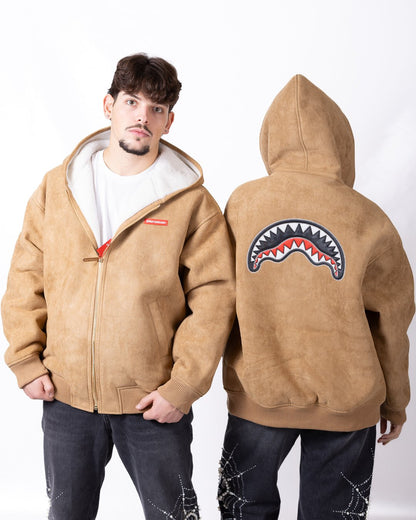 Ecomontone Sprayground con cappuccio, logo e patch logo in pelle e ricamo