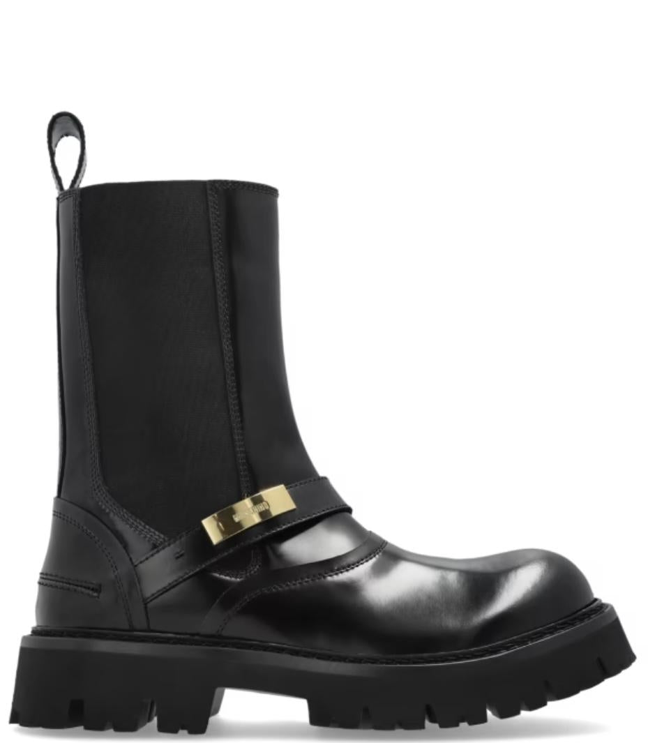 Stivali Moschino slip-on in pelle con placchetta logata uomo