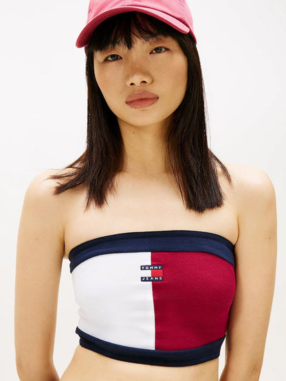 Top Tommy Jeans flag badge tube donna