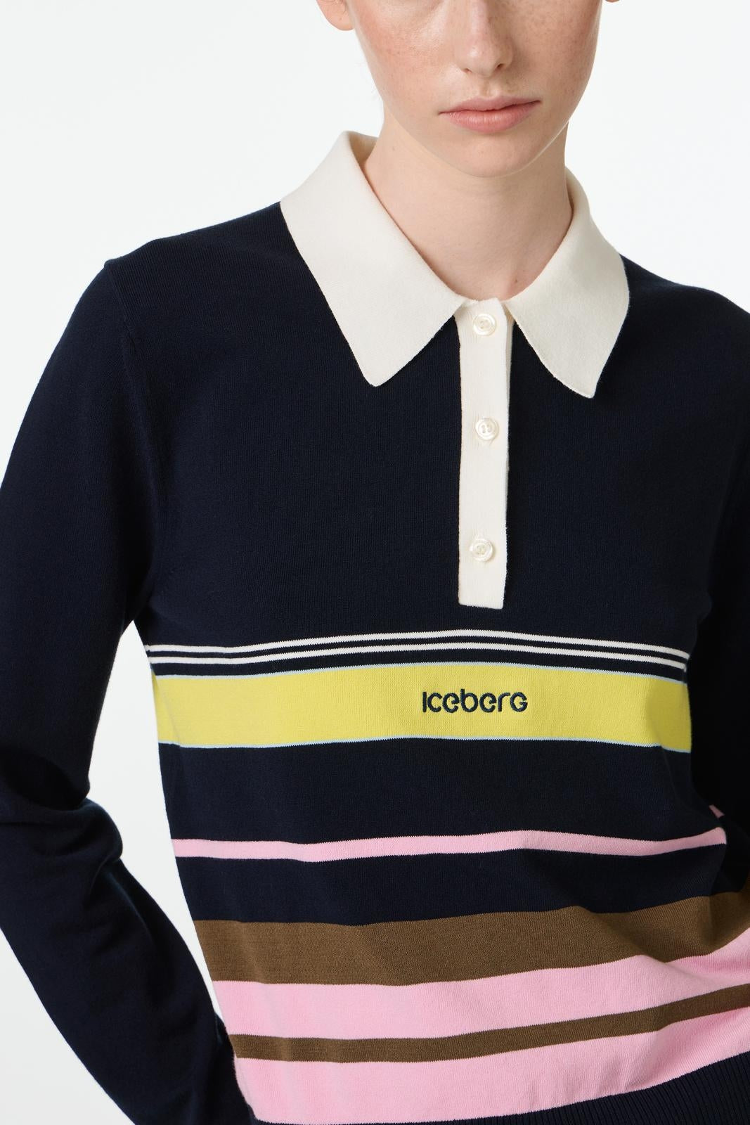 Maglia Iceberg a polo con strisce e ricamo donna