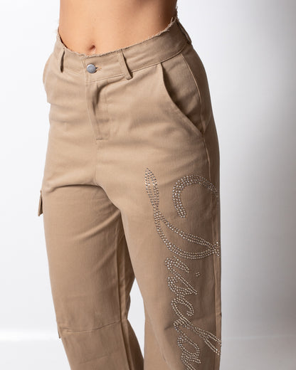 Pantalone Disclaimer cargo con logo signature donna