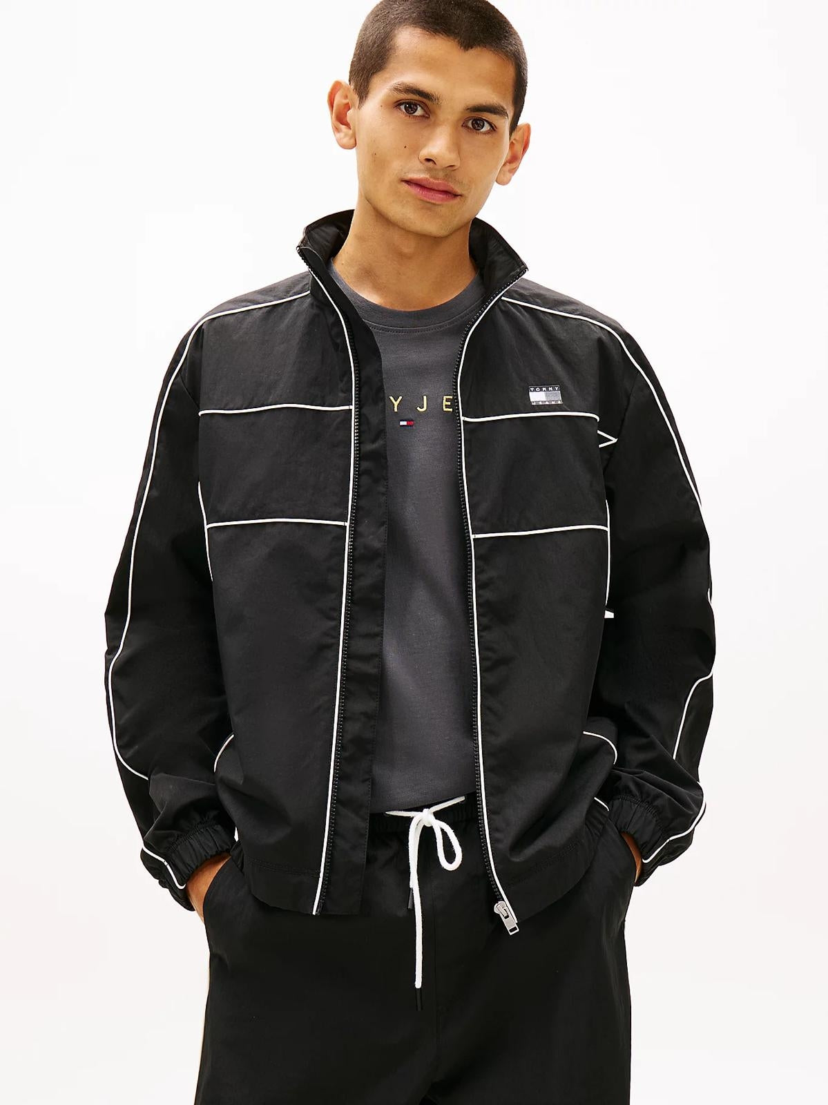 Felpa Tommy Jeans fullzip in nylon "Detail Flag" uomo