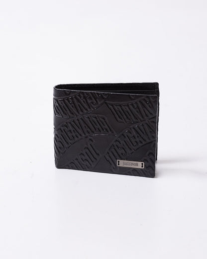 Portafoglio Just Cavalli in pelle con logo metal plate e logo all-over in rilievo
