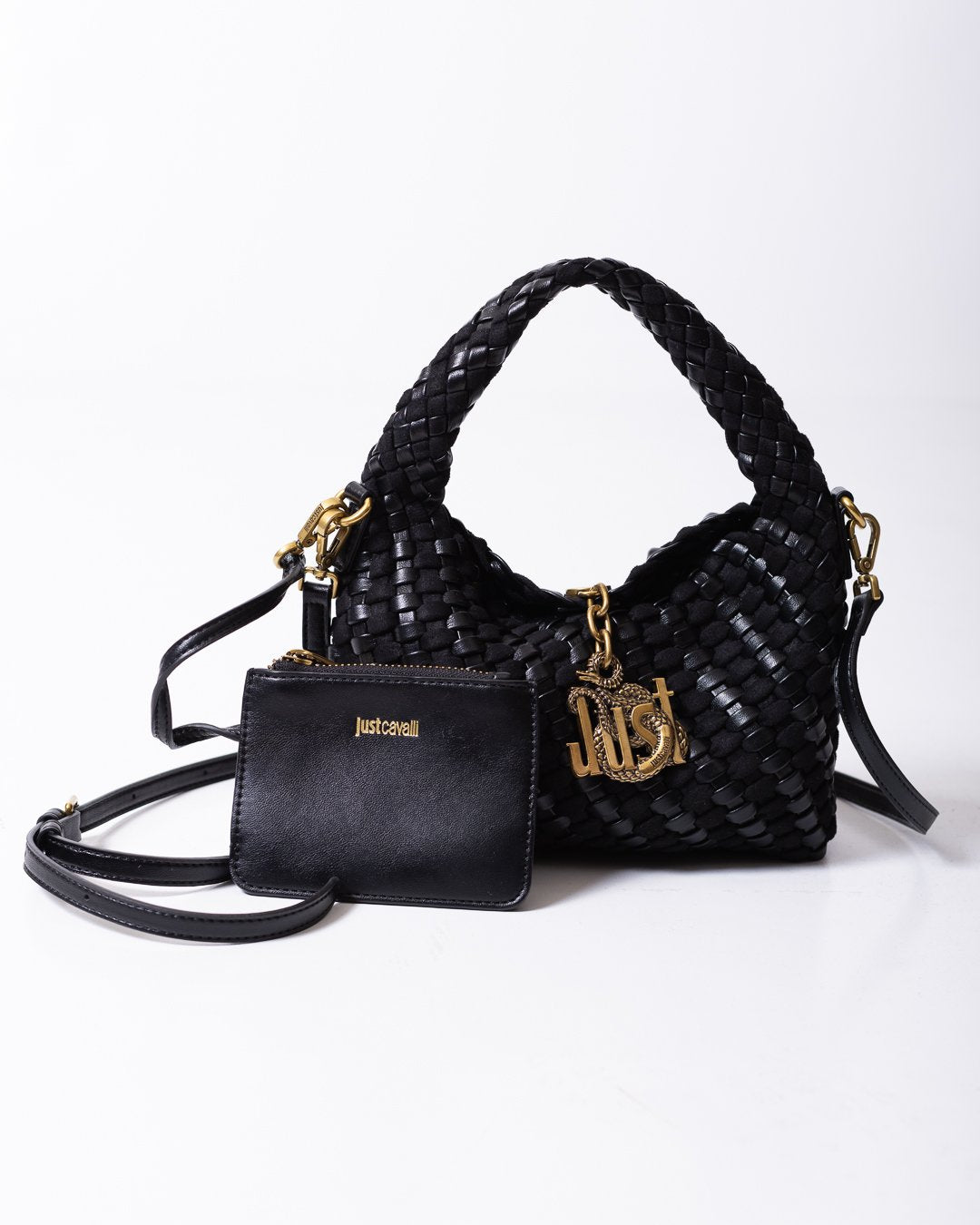 Borsa Just Cavalli in eco pelle e camoscio con logo metallico oro