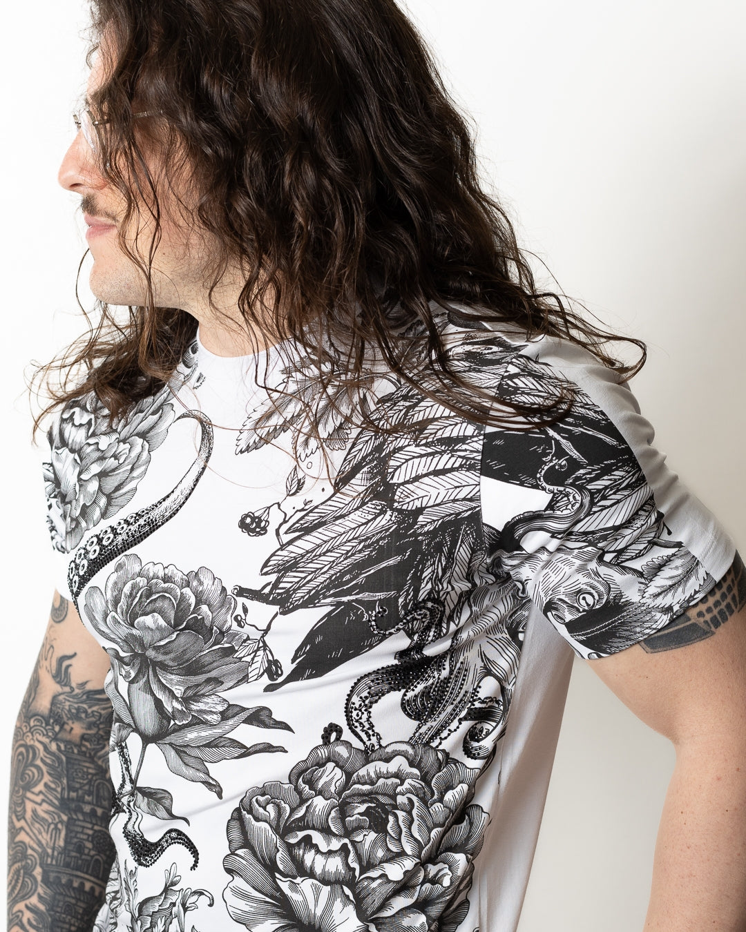 T-Shirt John Richmond con stampa floreale e strass uomo