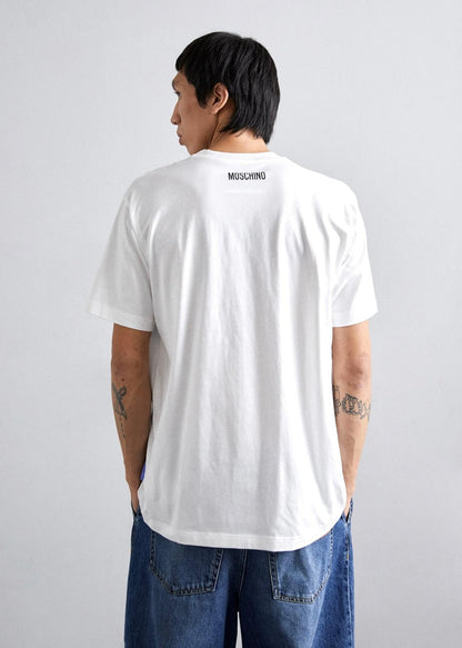 T-Shirt Moschino con maxi stampa sul fronte e logo minimal uomo