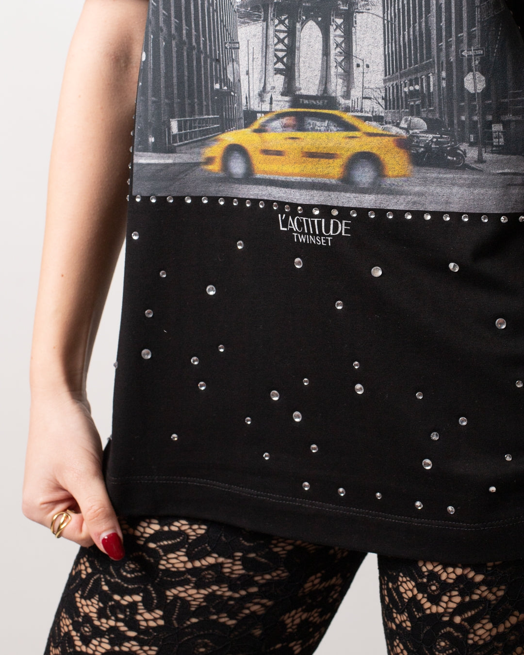 T-Shirt Twinset Actitude con stampa e strass donna